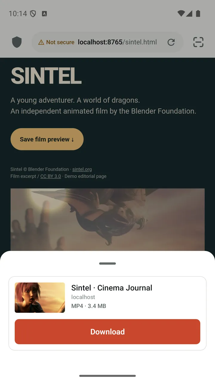 Lynvio showing the download panel for a video detected on a web page