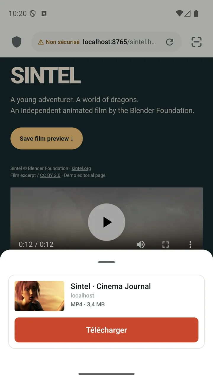 Lynvio affichant le panneau de téléchargement d’une vidéo détectée sur une page web